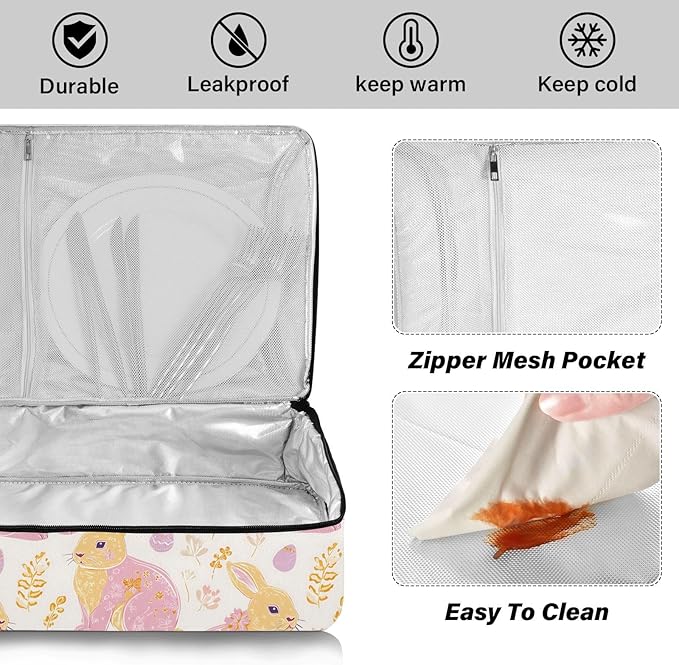 Casserole Carrier Pattern Print Cute RabbitInsulated Casserole Carrier for Hot or Cold Food Thermal Lunch Tote for Potluck Parties Picnic Beach Fits 9 x 13 Inches Baking Dish