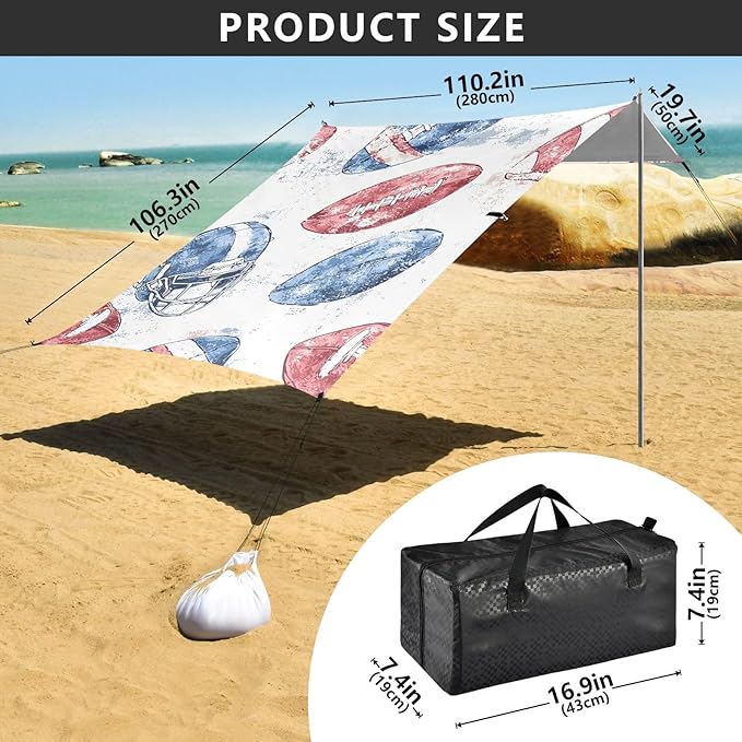 Rugby Pattern (34) Camping Sun Shelter Beach Tent Portable Beach Sun Shade Outdoor Canopy for Camping Trips Fishing Picnic