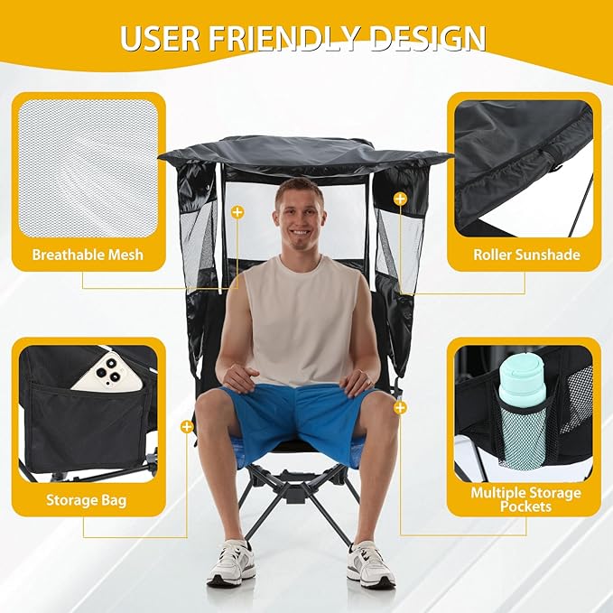 Nice C Camping Chair with Canopy Compact Chair with Shade Ultralight Umbrella Fishing Chairs Portable Backpack Chairs Lightweight Travel Picnic Festival Hiking Sports (2 Pack Black)
