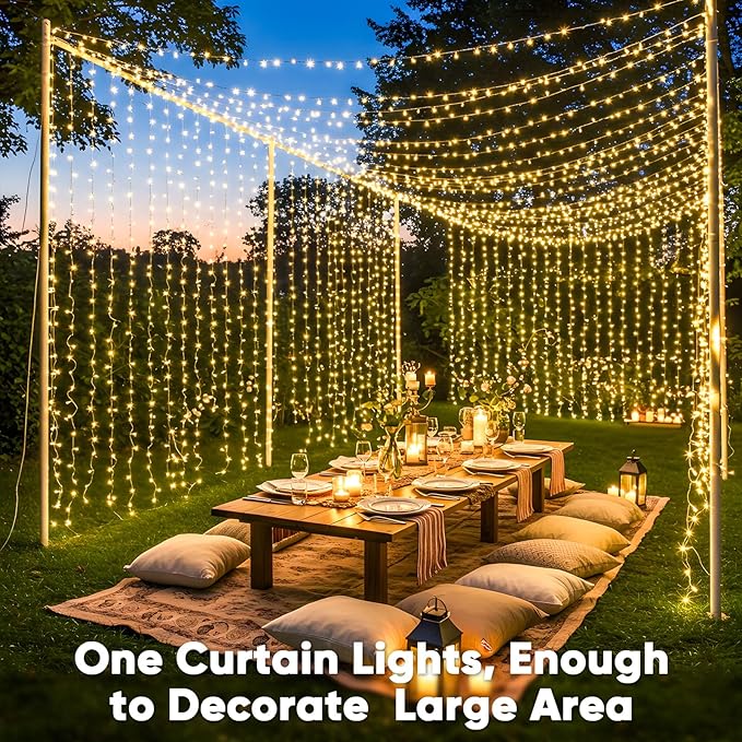 suddus 600 LED Christmas Curtain Lights Outdoor 9.8x19.6ft Curtain Lights Plug in with Remote Wall Hanging Lights for ChristmasDormWallWindowWeddingPartyBirthday DecorWarm White