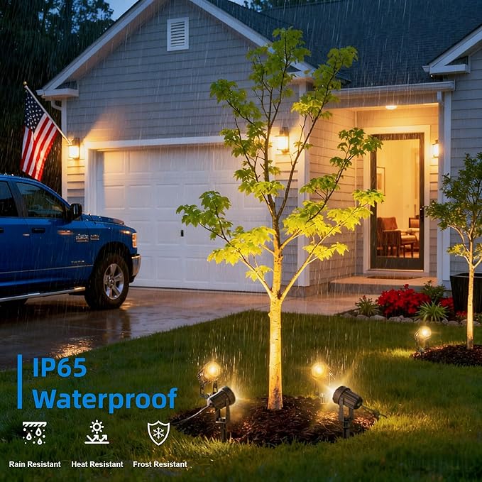 All-in-One Low Voltage Landscape Lighting Dusk to Dawn Transformer Timer Waterproof Spotlights Dimmable LED Outdoor Landscaping Lights Kit for Yard Backyard Tree House 24V (6 pack warm white)