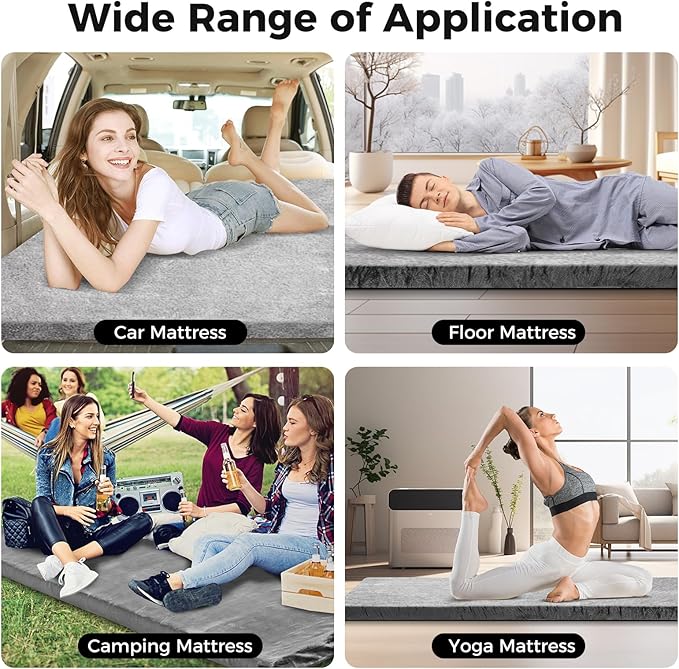 Tangkula Memory Foam Sleeping Pad Roll Up Floor Mattress with Carry Bag Non-Slip Bottom Guest Floor Folding Bed for Sleepover Portable Camping Mattress for Indoor Outdoor Car Travel Cot Tent