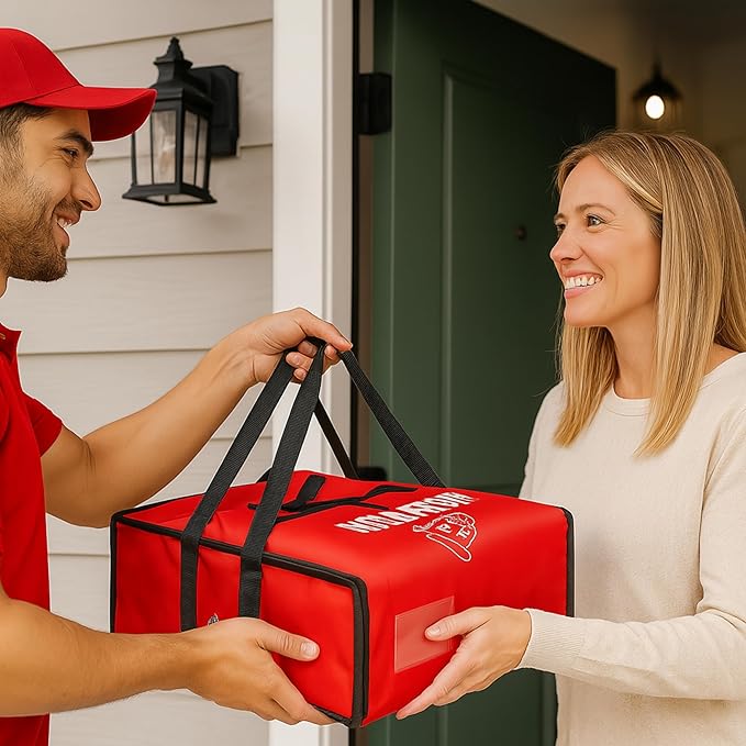 Pizza Bags for Delivery – Extra Large (20 X 20) Insulated Pizza Delivery Bag | Waterproof Pizza Warmer Carrier for Doordash Uber Eats | Front Load Heavy Duty (Red 20X20X8)