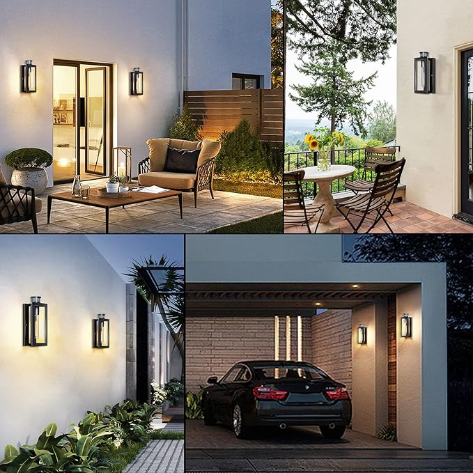 Motion Sensor Outdoor LightsAdvanced Dusk to Dawn Outdoor Lighting Exterior Light Fixtures Wall Sconce Modern Black Porch Light Wall Mount for Front Garage Entryway Bulb Included
