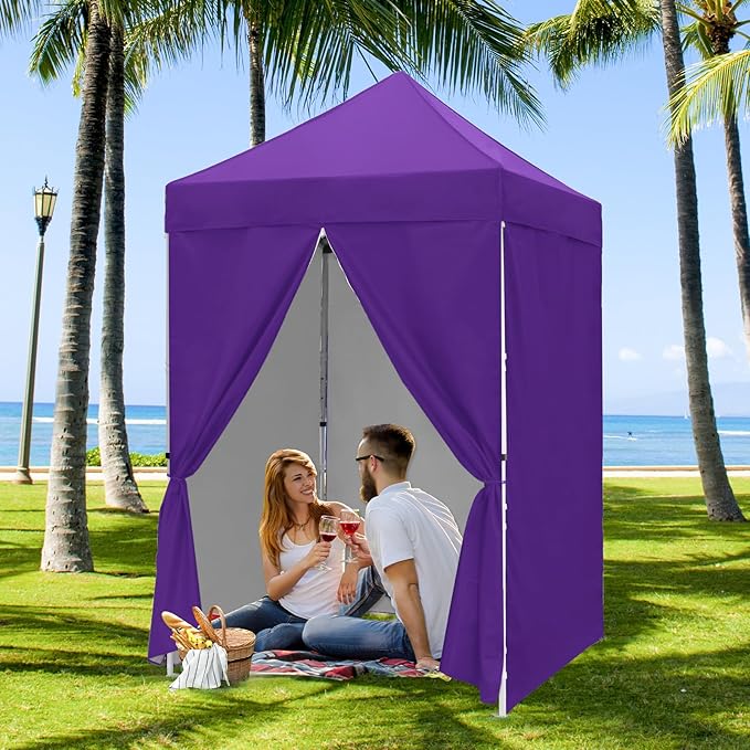 COOS BAY Pop Up Canopy Tent 5x5 with Four Side Walls Portable Lightweight Sun Shelter with Carry Bag Outdoor Shade for Beach Sports Hiking Patios Backyard Events Purple