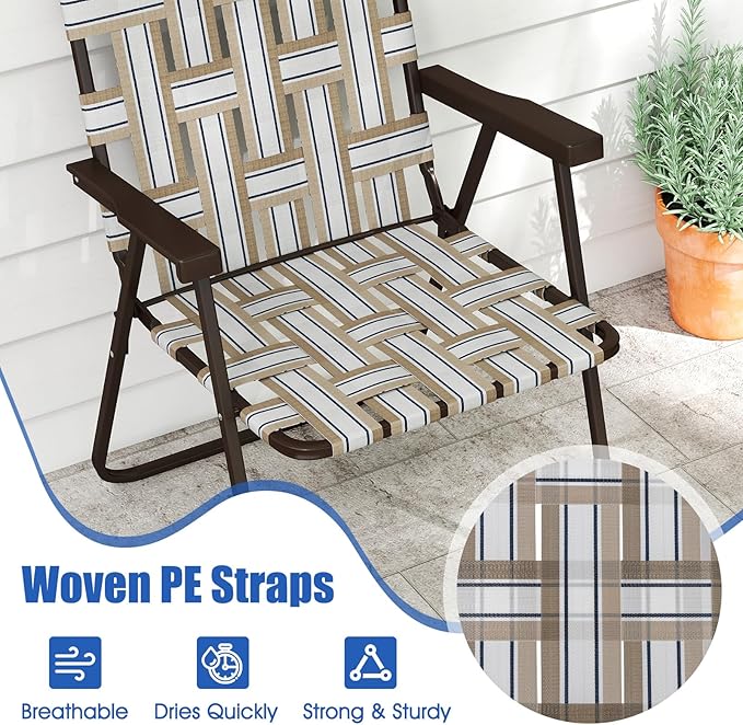Giantex 4-Pack Lightweight Folding Camping Chairs 330 LBS Beach Chairs with Armrests No Assembly Needed Portable Webbed Lawn Chair for Picnic Fishing Patio Yard Outdoor Events Brown