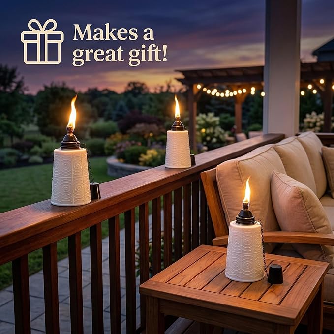 Seraphic Citronella Table Top Torches for Outdoor Patio 16oz Decorative Glass Torch Citronella Candles for Outside Deck Garden Parties Set of 3 White