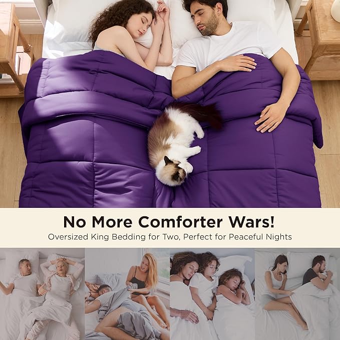 Bedsure Comforter Duvet Insert - Quilted Comforters Oversized King All Season Duvet GentleSoft Down Alternative Bedding Blanket with 8 Tabs Gifts for Women/Men Purple Oversized King 116x98 Inch