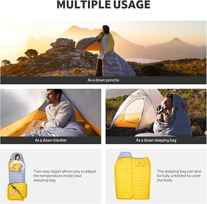 Naturehike 0 Degree Ultralight Down Sleeping Bag for Adults 650 Fill Power Backpacking Cold Weather Sleeping Bag with RDS Down -2℉ / 18℉ Sleeping Bags for Camping Hiking