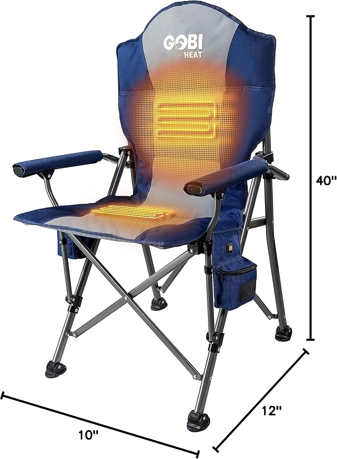 Gobi Heat - Terrain Portable Heated Camping Chair - Outdoor Folding Chair with Heated Filling - Winter Camping Essential - 3 Heat Settings