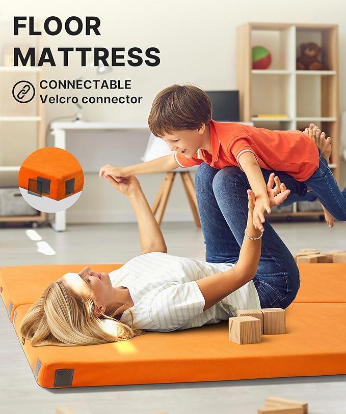 3 Inch Memory Foam Camping Mattress Dual Layer Thick Sleeping Camp Pad for Car Tent Cot Roll-Up Portable Glamping Floor Bed for Guests Sleepover