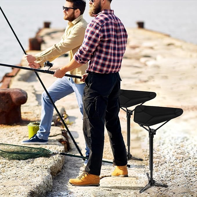 Outdoor Folding Stool Portable Collapsible Tripod Seat Adjustable Height Lightweight Camping Chair for Fishing Hiking Queuing
