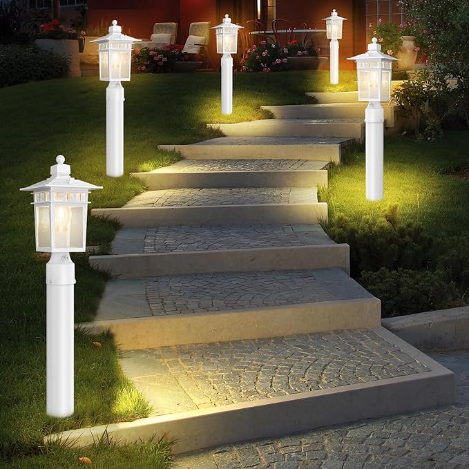 Dusk to Dawn Outdoor Post Lights Waterproof Lamp Post Light Fixture Aluminum Lamp Posts Outdoor Lighting Pole Lantern for Outside Yard Patio Pathway Garden Deck Hard Wired (1 Pack White)