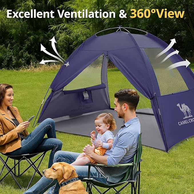 CAMEL CROWN Beach Tent UPF 50+ Sun Shelter for 2/3/5/6 Person Lightweight Portable Sun Shade with Sand Anchor Family Beach Day &amp Outdoor Adventures