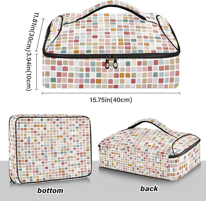 Casserole Carrier Small Squares Pattern Insulated Casserole Carrier for Hot or Cold Food Thermal Lunch Tote for Parties Picnic Travel Carry Bag