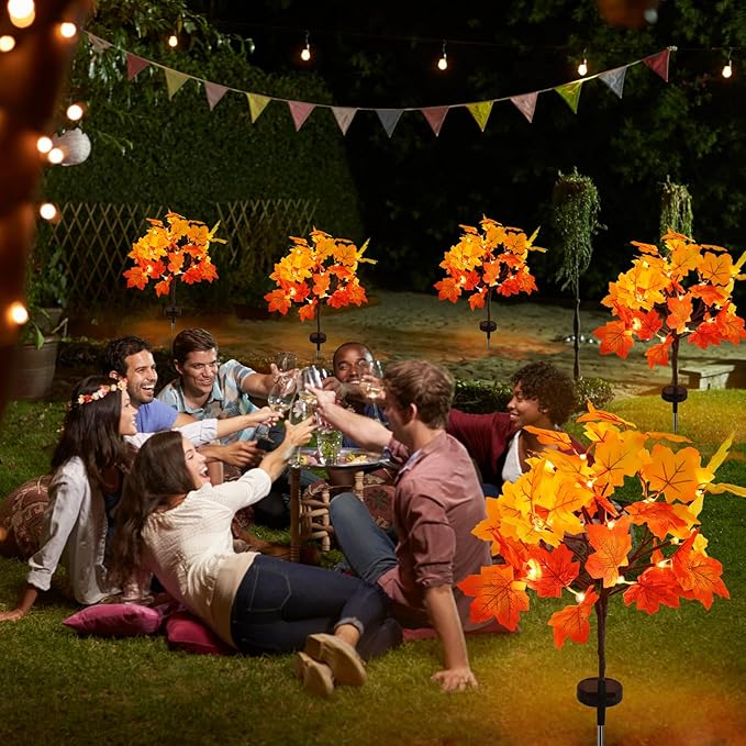Solar Garden Lights Outdoor2Pack Artificial Solar Fall Lighted Maple Tree40LED With Maple Leaf Solar Stake Lights OutdoorThanksgiving GiftSolar fall lightsfor Yard PathwayThanksgiving Decoration