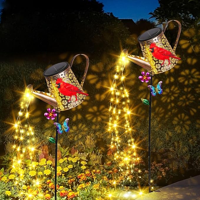 Solar Watering Can with Lights Outdoor Garden 41in Large Red Cardinal Garden Stake Lights Waterproof Decoration for Yard Lawn Pathway Gifts for Mom Grandma Women Birthday Gardening Gift