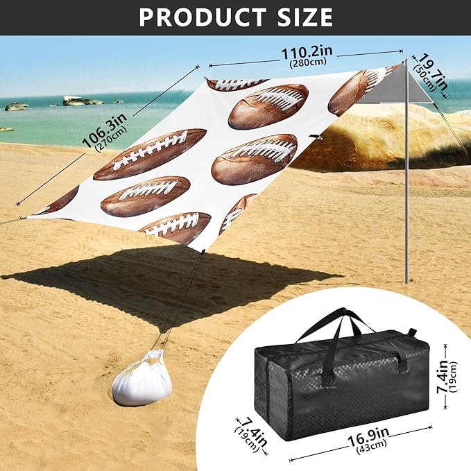 Rugby Tile Brown White Pattern Camping Sun Shelter Beach Tent Portable Beach Sun Shade Outdoor Canopy for Camping Trips Fishing Picnic