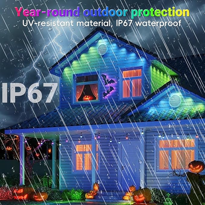 150FT Permanent Smart RGB LED Eaves Outside Lights Music Sync Timing Function Remote Control and IP67 Waterproof LED Outdoor String Lights for All Holiday