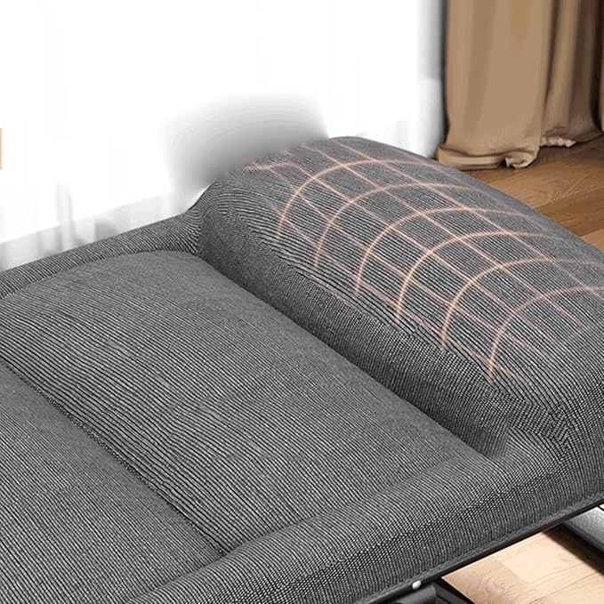 Cotton and Linen Fabrics Camping Cot Built-in Pillow Portable Folding Bed for Sleeping 4-Level Adjustable Folding Cot for Office