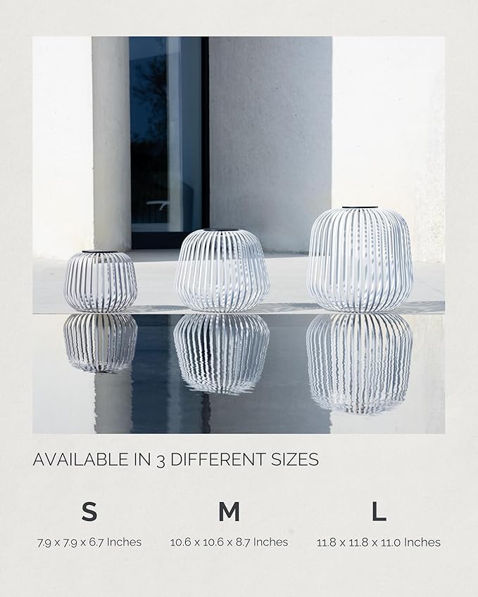 LUUK Studio Solis Wireless Solar LED Accent Lamp Warm White Dimmable Light Water Resistant Indoor Outdoor Use USB-C Rechargeable Living Room Patio Soft Luxury Style White Size S