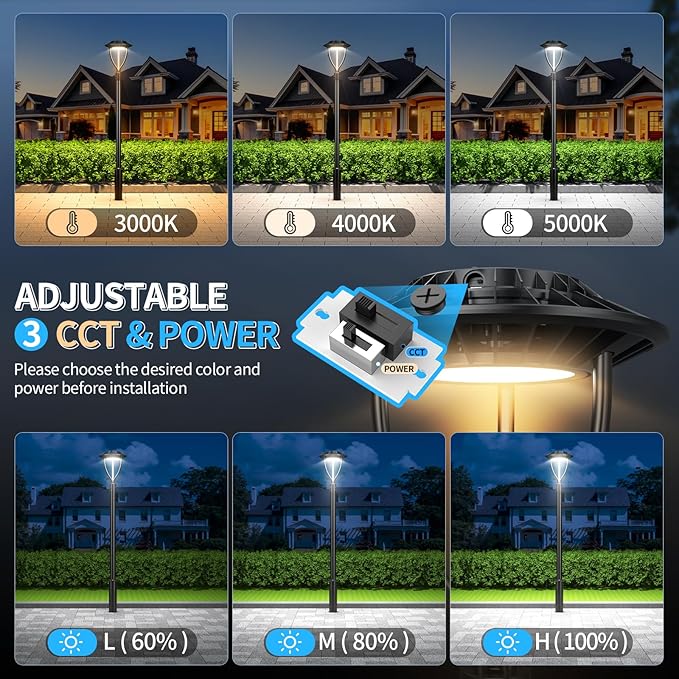 ADUB LED Post Top Light 80W 60W 48W 3000K 4000K 5000K Adjustable LED Post Light with Photocell ETL DLC Listed Outdoor Pole Fixture IP65 Commercial Post Lighting for Parking lot Yard AC100-277V