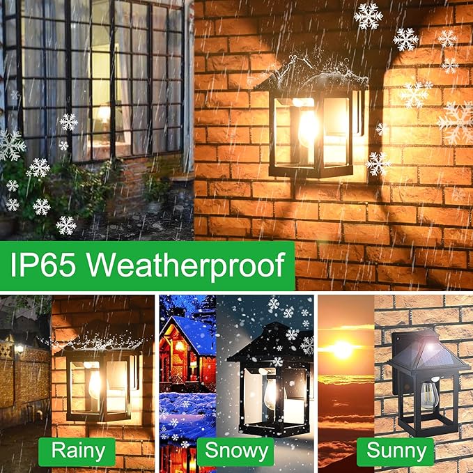 Solar Powered Wall Lanterns Outdoor with 3 Modes Dusk to Dawn Motion Sensor LED Sconce Lights Waterproof Exterior Front Porch Security Lamps Wall Mount Patio Fence Decorative Light Fixtures