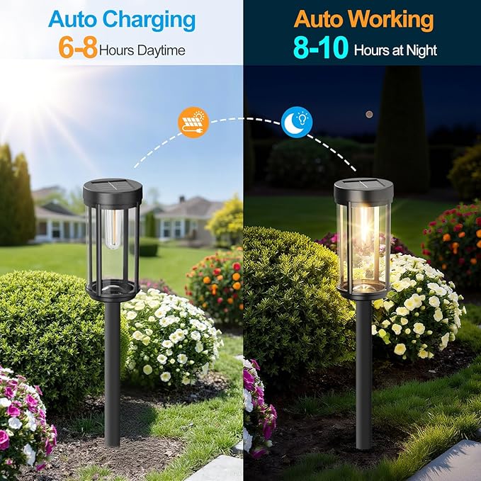 12 Pack Solar Lights Outdoor Waterproof for Garden Walkway Pathway Lawn Yard Decorative Modern Landscape Lighting. (Warm White Light 12)