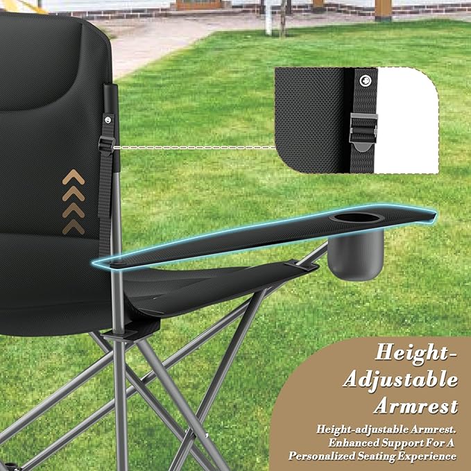 Athena Collection Portable Camping Chair for Outdoor Foldable Outdoor Beach Camping Chair with Adjustable Backrest &amp Armrest Oversized Padded Chair Folding Lawn Chair with Cooler &amp Cup Holde