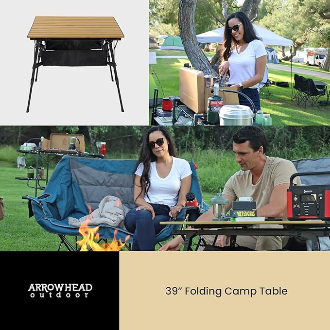 ARROWHEAD OUTDOOR 39 Aluminum Folding Camp Roll Up Table w/Adjustable Height Undertable Mesh Storage Carry Bag