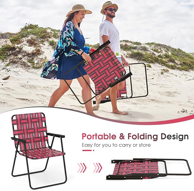 Giantex 2-Pack Beach Chairs for Adults Camping Chair with Steel Frame Webbing Design Lightweight Folding Directors Chair for Outdoor Patio Fishing Yard Poolside Lawn (Red)