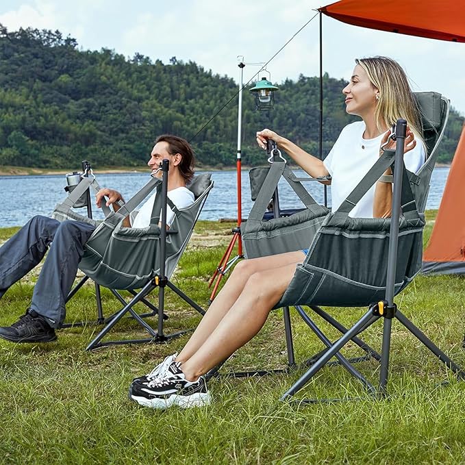 TIMBER RIDGE Hammock Camping Chair with Adjustable Backrest Heavy Duty Folding Hammock Chair Supports 300lbs Portable Hammock Chair for Camping Travelling and Patio Grey 2 Pack