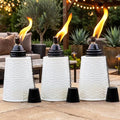 Seraphic Citronella Table Top Torches for Outdoor Patio 16oz Decorative Glass Torch Citronella Candles for Outside Deck Garden Parties Set of 3 White