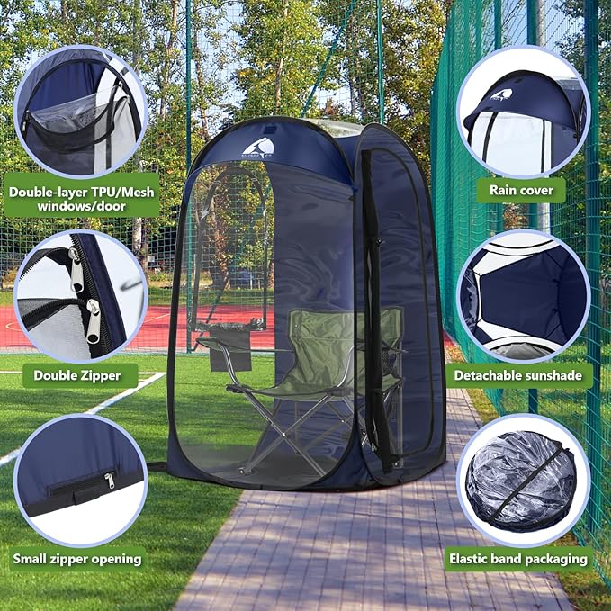 Sports Pod Kilindeer Pop Up Weather Tent for 1 Person – Portable All-Weather Shelter with Clear TPU Panels Instant Setup for Outdoor Events Camping Hiking Wind &amp Rain Protection