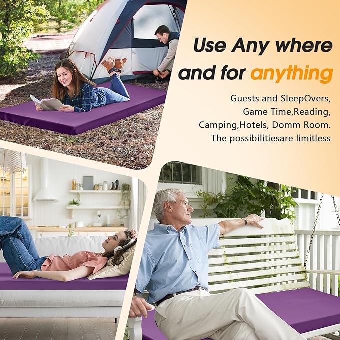 CYMULA Camping Cot Mattress 2in Memory Foam Sleeping PadSoft Warm Non-Slip Camping Mattress Topper with Retaining for AdultsPortable Roll up Pad for Travel(75 x30)（only Mattress）