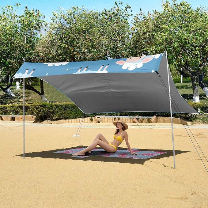 Sheep Pattern for Wrapping Paper and Flower Camping Sun Shelter Beach Tent Portable Beach Sun Shade Outdoor Canopy for Camping Trips Fishing Picnic