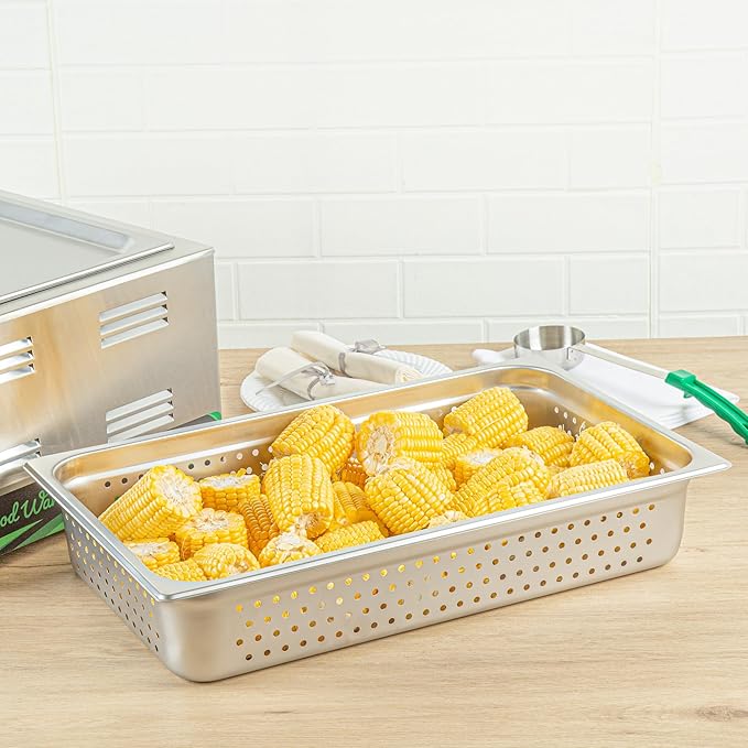 Restaurantware Steam Table Pan 6 Pack of Full Size Stainless Steel Perforated Hotel Pan Anti-Jam 4 Inch Deep Silver Commercial Kitchen Pan 24 Gauge