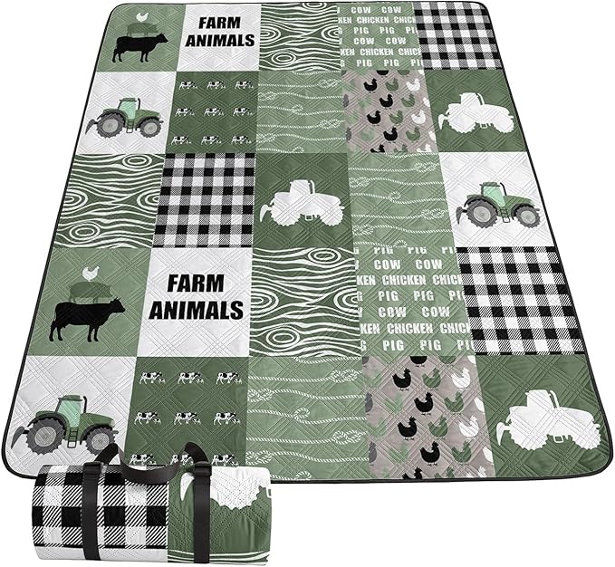 Outdoor Picnic BlanketPortable Sandproof Waterproof Picnic MatFarm Animals Printed Camping Beach Mat for Sand and Wet Grass Hiking (Farm Animals L)