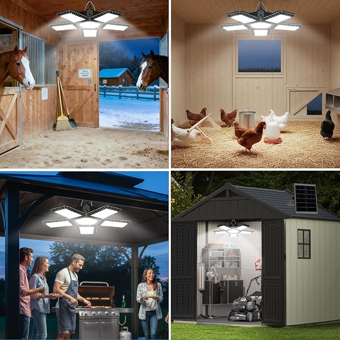 Solar Shed Light Indoor Outdoor Upgrade Large 267LED Solar Powered Motion Sensor Pendant Light Works Day &amp Night Solar Indoor Light with 2 Lighting Modes + Timer &amp Remote for Shed Gazebo Gar