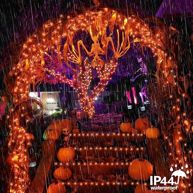 QITONG 165ft 500 LED Orange Christmas Lights Christmas String Lights Outdoor Waterproof with 8 Modes Green Wire Orange String Light Plug in Indoor with Timer Memory