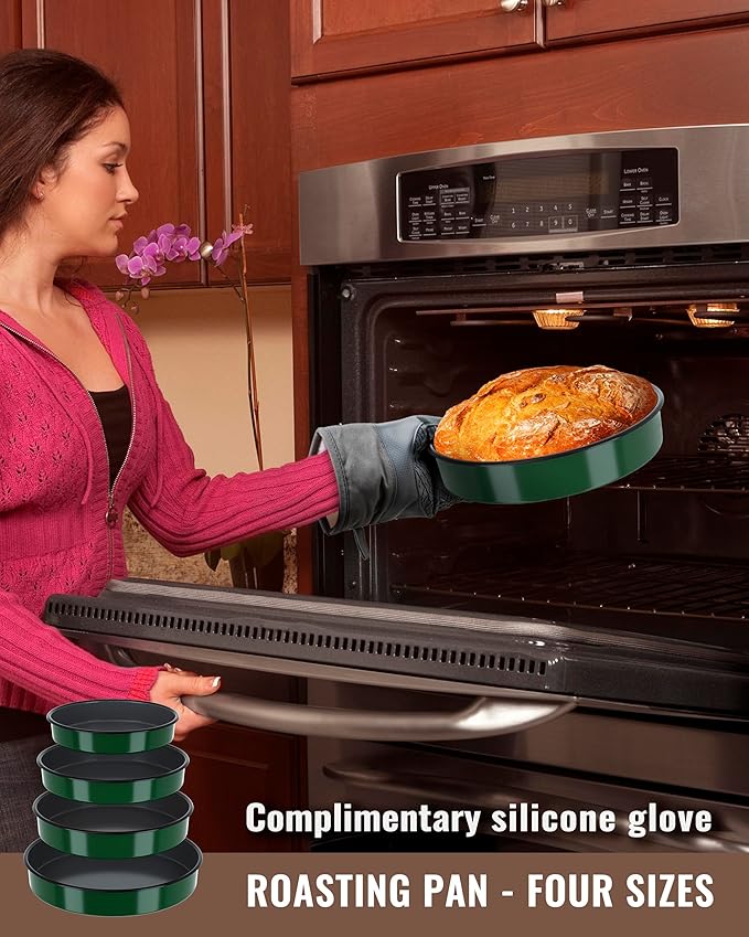 Enamel Pizza Pan Set Round Baking Pans for Oven Roasting Chicken Roast &amp Ham Dish 4-Pack 9/10/12/14 Inch Non-Stick Heat Resistance Dishwasher Safe Wife &amp Mother's Valentine Easter Gift Cake P