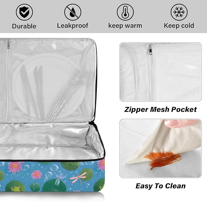 Casserole Carrier Frogs and DragonflieInsulated Casserole Carrier for Hot or Cold Food Thermal Lunch Tote for Potluck Parties Picnic Beach Fits 9 x 13 Inches Baking Dish