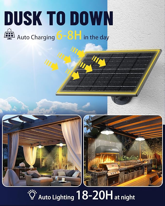2 Pack Solar Pendant Lights Outdoor Indoor3000K/4000K/5000K 4 Brightness Shed Light Remote Control IP65 Waterproof 300LM*2 LED Hanging Lamp for Chicken Coop Garden Patio and Barn