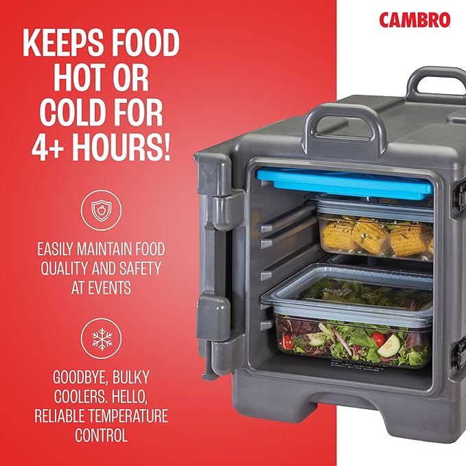 Cambro Insulated Food Pan Carrier - Hotbox and Food Warmer for Catering &amp Transport - Front Load UPC300 Series (Charcoal Gray)