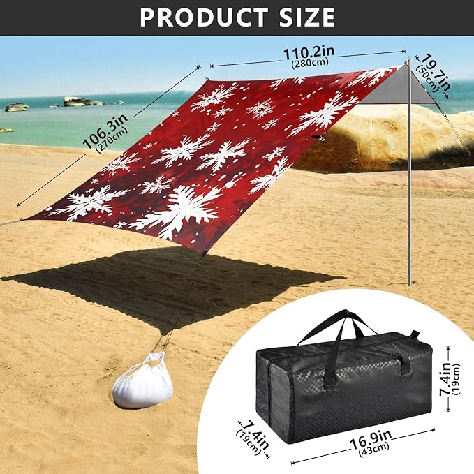Christmas SnowflakeCamping Sun Shelters 9.2 x 10.5 FT Beach Canopy Tent Sun Shade with Carrying Bag for Camping Trips Fishing Backyard Fun or Picnics 21341171