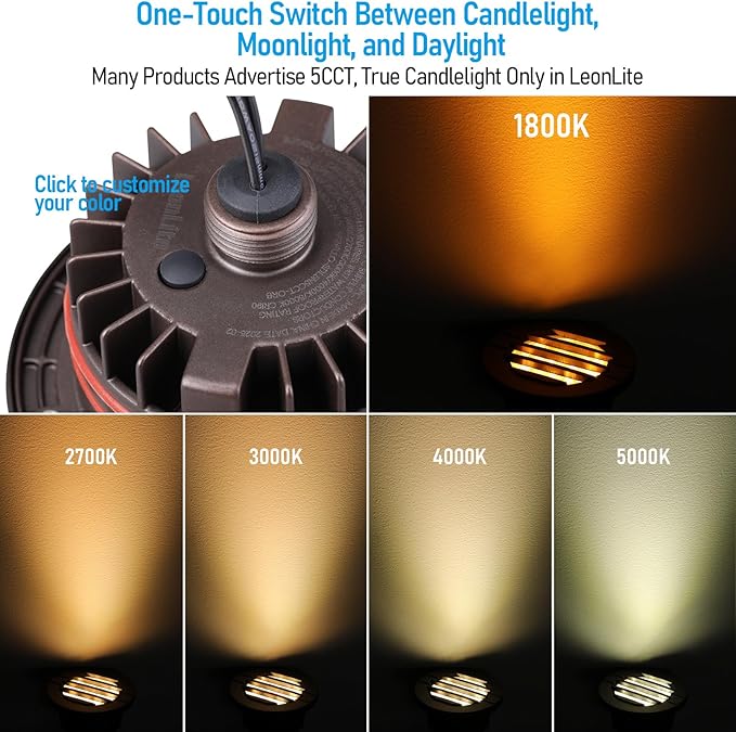 LEONLITE Dia. 4 Inch Well Lights Landscape LED In Ground Grated Top 5 Color Temperature Selectable 12-24V AC/DC CRI90 Low Voltage Garden Landscaping Oil Rubbed Bronze Aluminum Housing Pack of 6