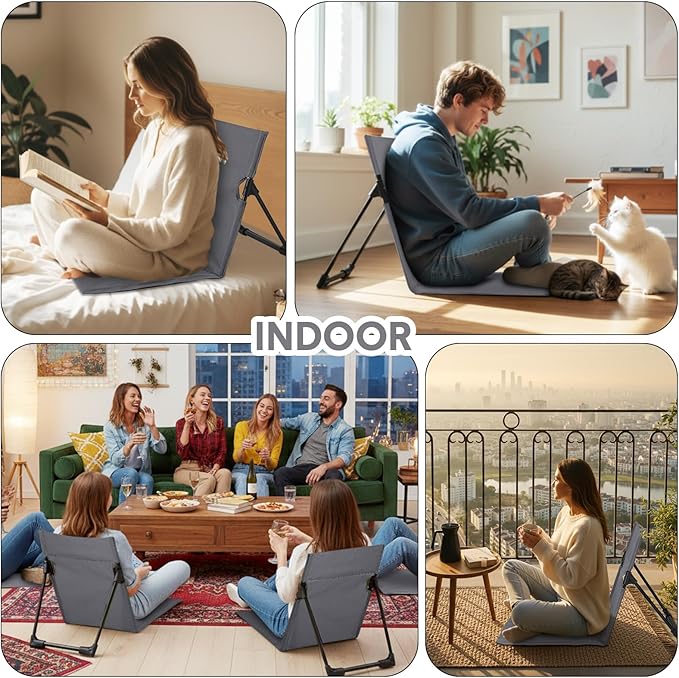 Jetec Foldable Floor Backrest Chair Portable Camping Chair with Storage Bag Light Weight Lazy Seat for Indoor Outdoor Bed Ground Park Lawn Concerts Beach Hiking