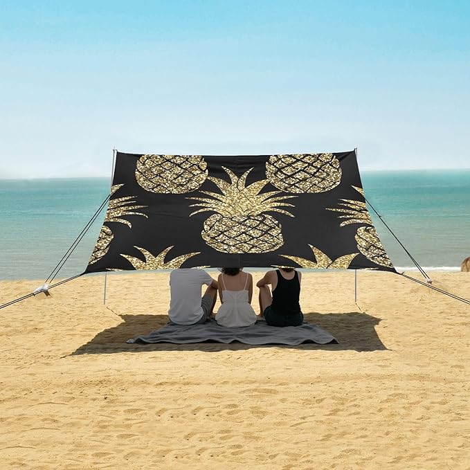 Beach Tent Sun Shelter Golden Shiny Pineapple Lightweight &amp Easy Setup Beach Shade Canopy for Camping Fishing