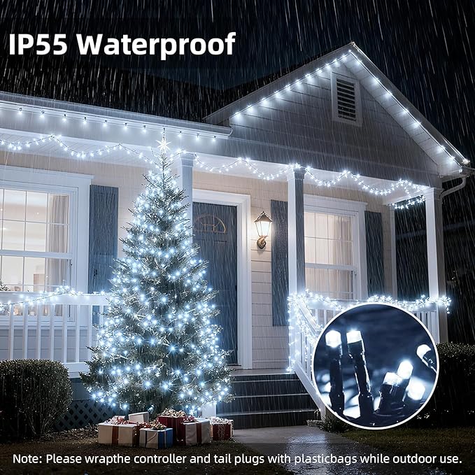 500 LED White Christmas Tree Light Plug in170ft Connectable Christmas Lights with 8Modes UL Certified Outdoor Indoor for Halloween Tree Yard Holiday Party Decor