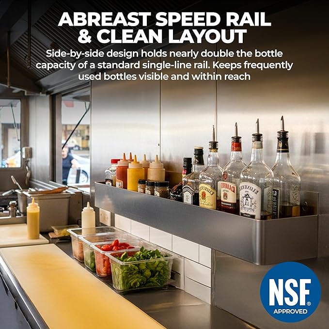 42 Single Abreast Bottle Rack for Bars Restaurants &amp Food Trucks | High-Capacity Underbar Organizer - Speed Rails Made up of Stainless Steel (42” Abreast Speed Rail)